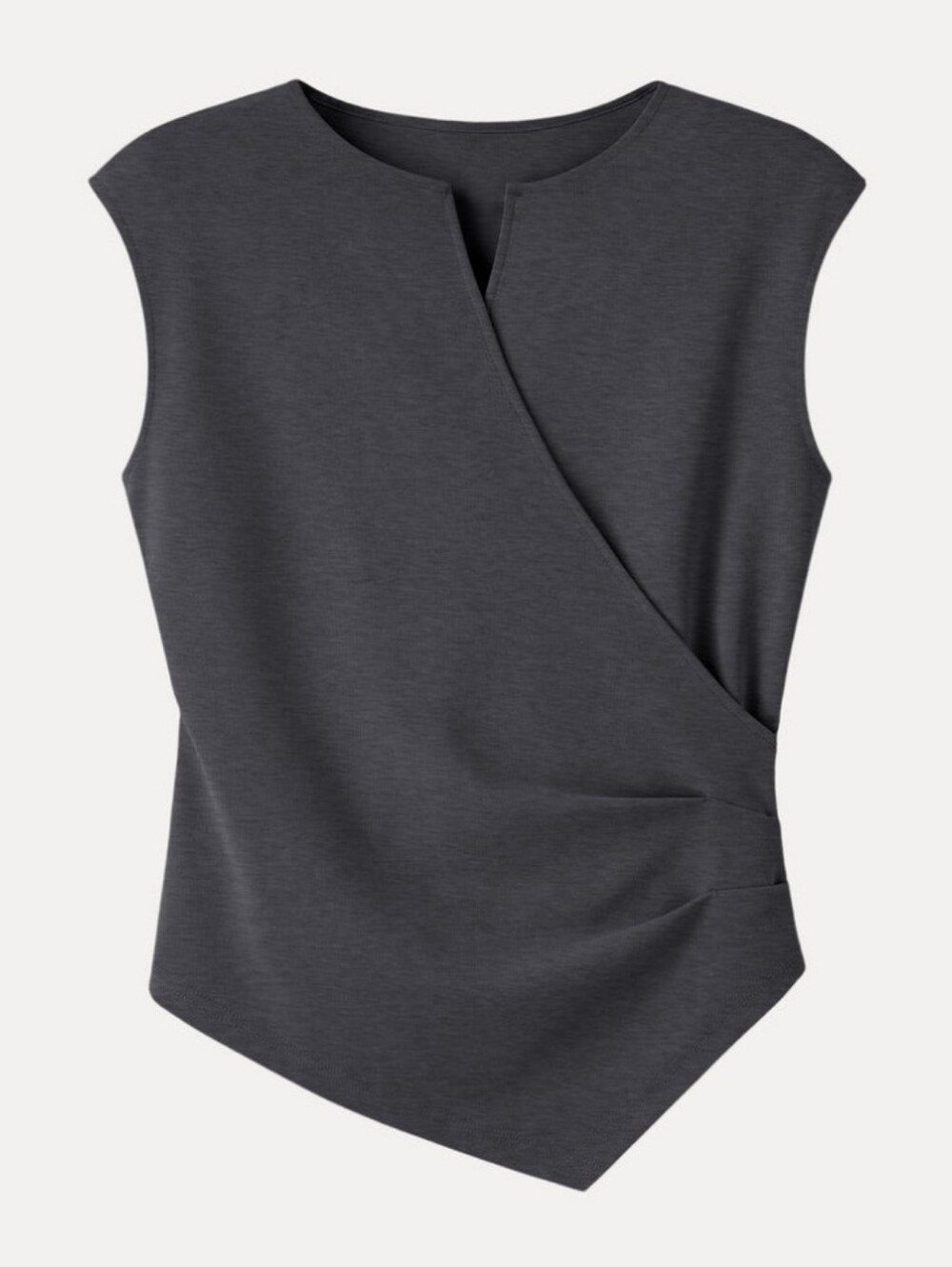 OGLmove Surplice Wide Shoulder Tucked Angled Tank Top Heather Black Grey L